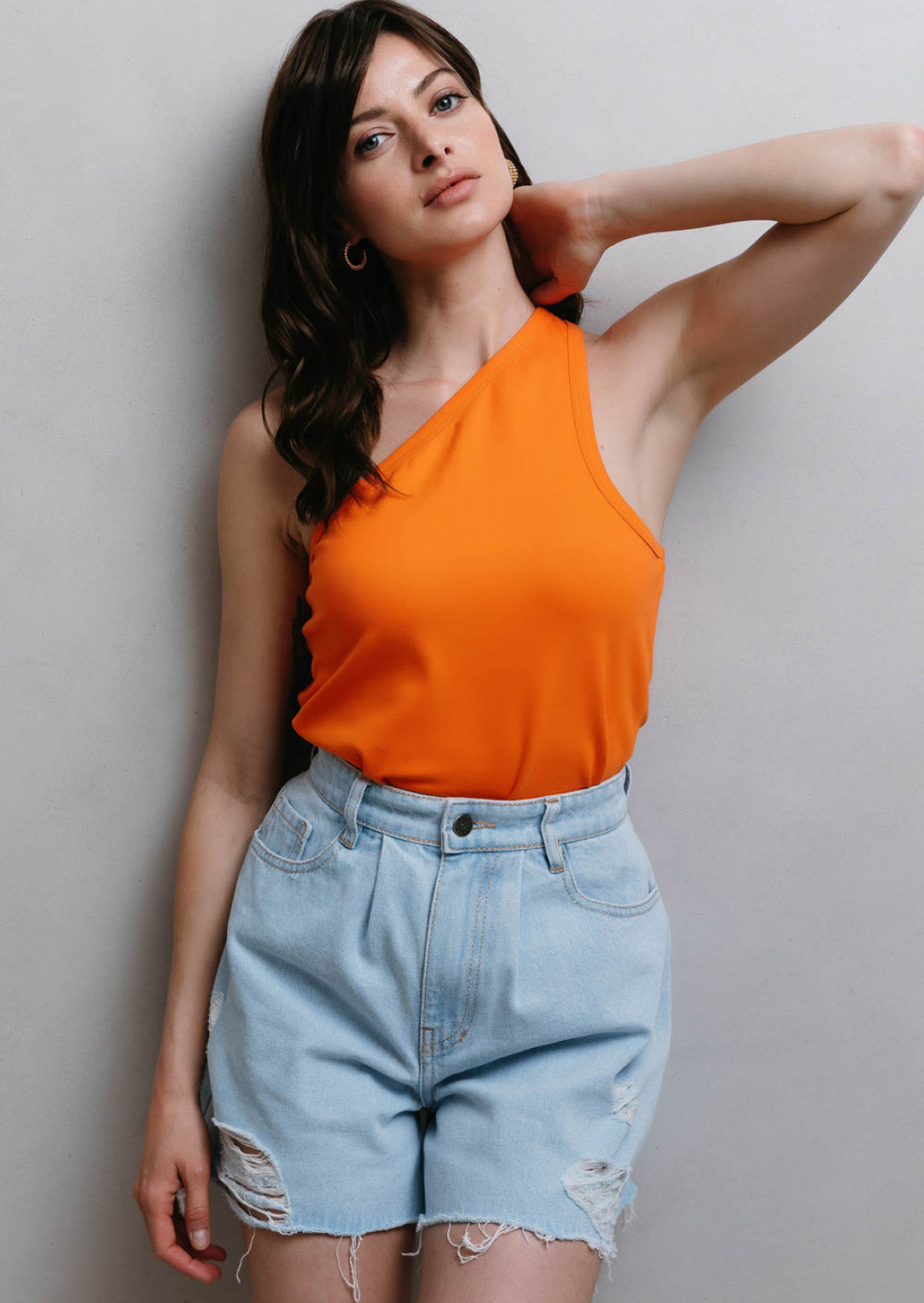 Orange ribana one-shoulder top